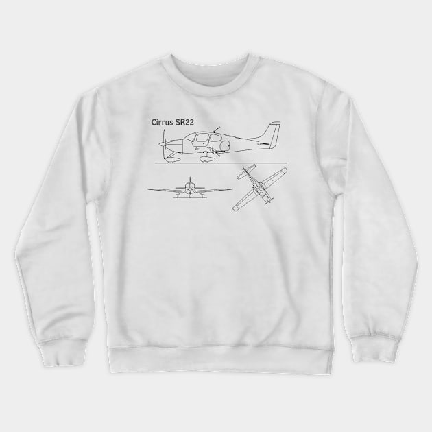 Cirrus SR22 - Airplane Blueprint - Bpng Crewneck Sweatshirt by SPJE Illustration Photography